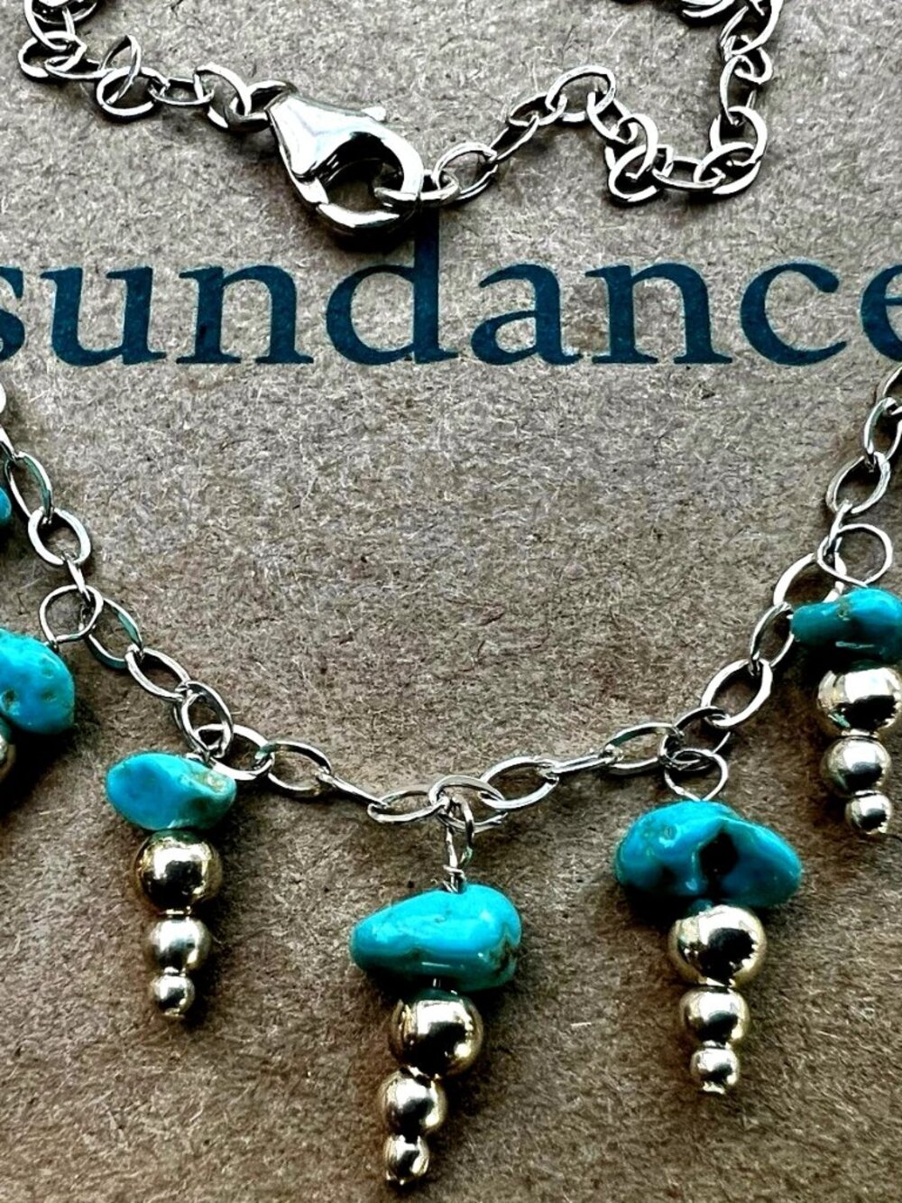 Sundance $228 NEW 18" Natural Turquoise Sterling Silver Beaded Chain Necklace - Picture 3 of 12